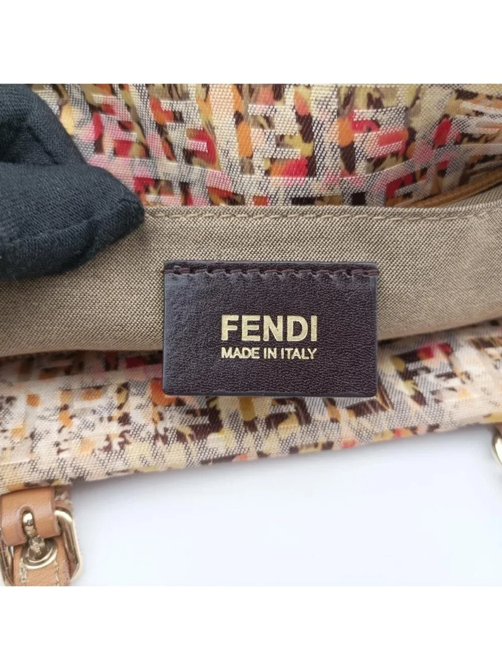 Fendi Zucchino Pattern Brown Multicolor Canvas Handbag